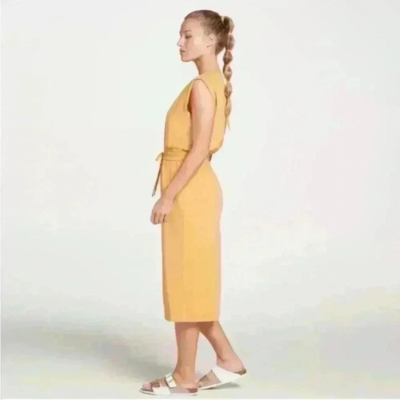 Calia Dress Womens S Extended Shoulder Midi Tank Cinched Waist Pockets Yellow - Picture 7 of 8